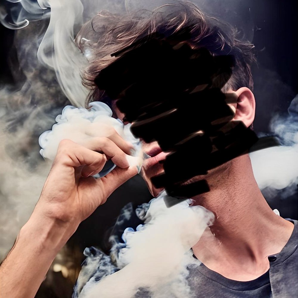 Album cover art in progress: a figure in smoke, face scratched out